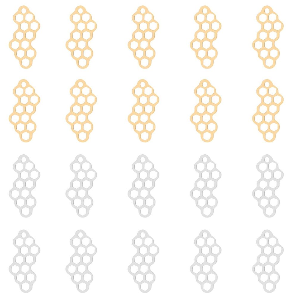 1152 20Pcs 2 Colors Honeycomb Charm Stainless Steel Open Back Pendants